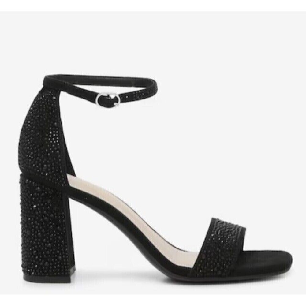 Kelly & Katie Women’s Caital Sandal Formal Black Rhinestone Block Heel Size 7.5M